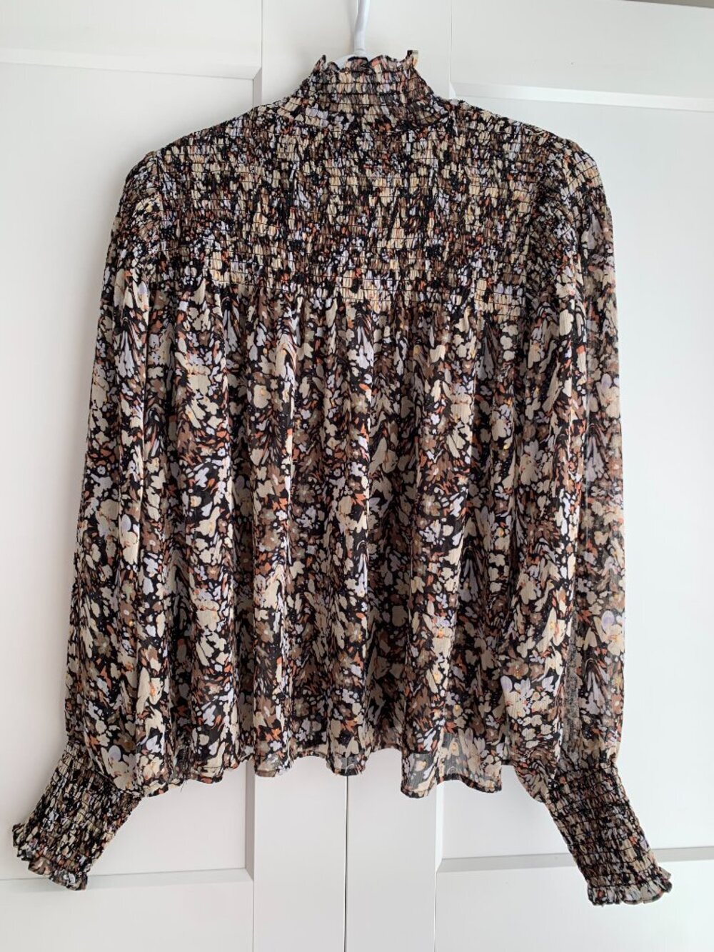 House of Harlow Floral Print Chiffon Blouse Size L Long Sleeve Mock Neck Mesh - Picture 2 of 10